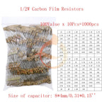Carbon Film Resistors Assortment Kit set 1/8W 1/4W 1/2W 1W 2W 3W 5W 5% Electronic Components resistor package