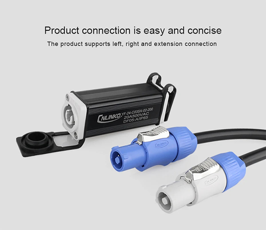 CNLINKO M24 Industrial Power Connector PBT 3 Pin 20A 500V Waterproof Snap-Latch Locking for LED Display Stage Lighting & Theater