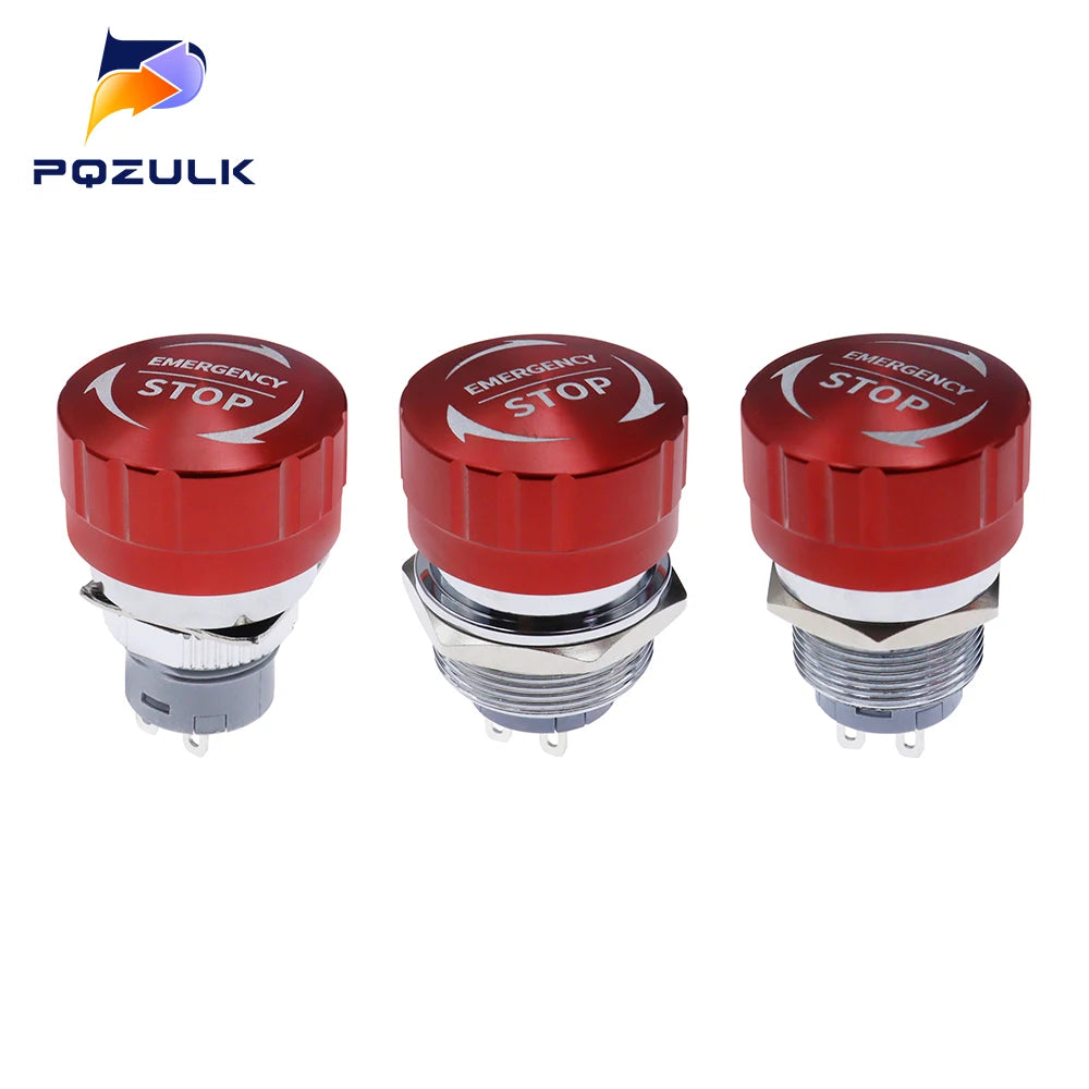 16/19/22mm Metal Aluminum Emergency Stop Switch Push Button Switch Latching NO NC 1NO 1NC Pin Terminal Red Mushroom Stop Button