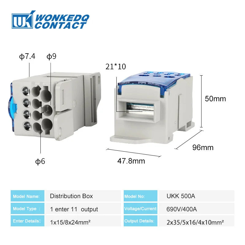 UKK Distribution Box One In Several Out Power Electrical Connector Junction Din Rail Terminal Block UKK80A/125A/160A/250A/400A