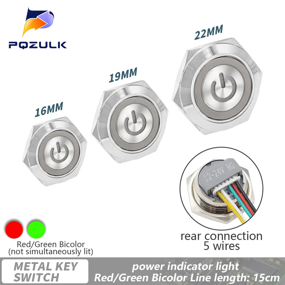 Ultra Short Push Button Switch Waterproof 16/19/22mm 12V 24V led light Momentary Self-reset Wiring Buttons without fixation