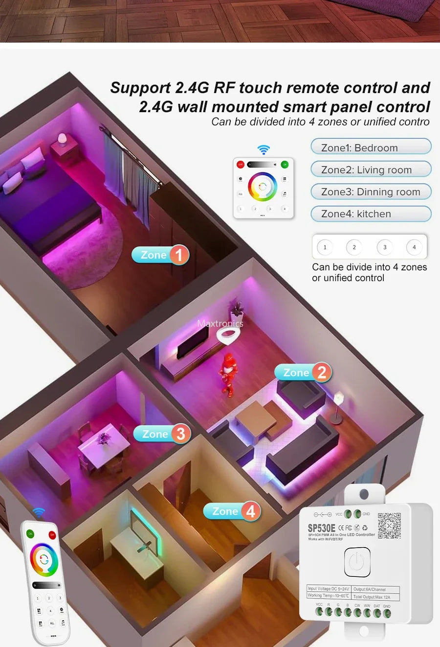 LED Controller Universal Wifi SPI Pixel Dimmer SP530E Addressable Controller PWM RGB RGBW RGBCCT LED Dim 5-24V LED Light
