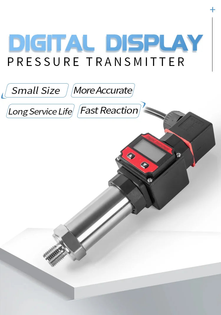 0-10bar to 4-20mA LCD Pressure Transmitter for Water Oil Gas 1bar 25bar 50bar 200bar Digital Display Pressure Sensor Gauge 0-10V