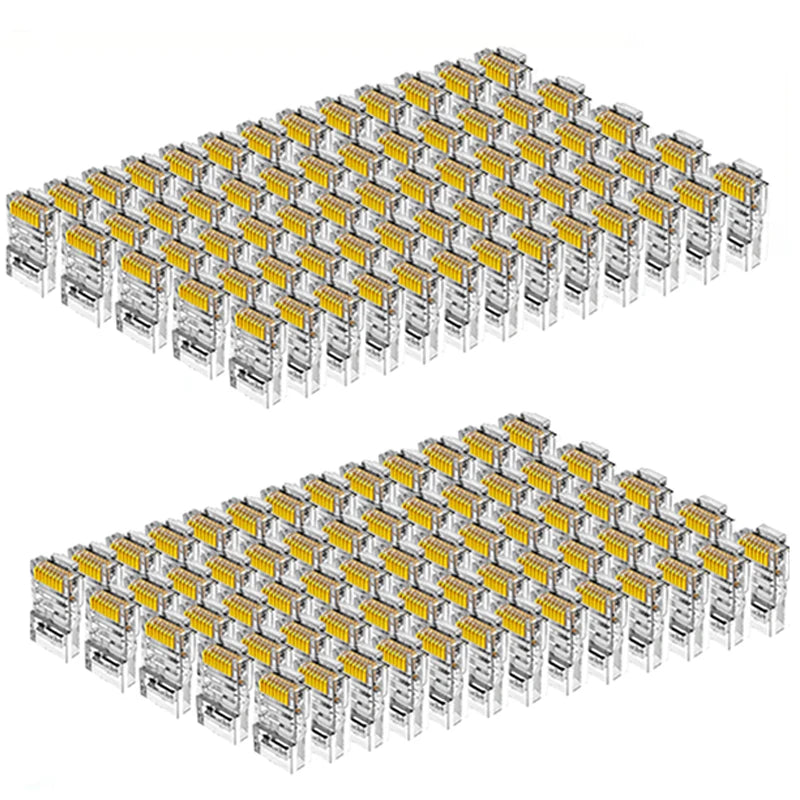 RJ45 Connector CAT6 Pass Through Connectors Crystal End Gold-Plated 8P8C Crimp UTP Standard Ethernet Network Modular Plug