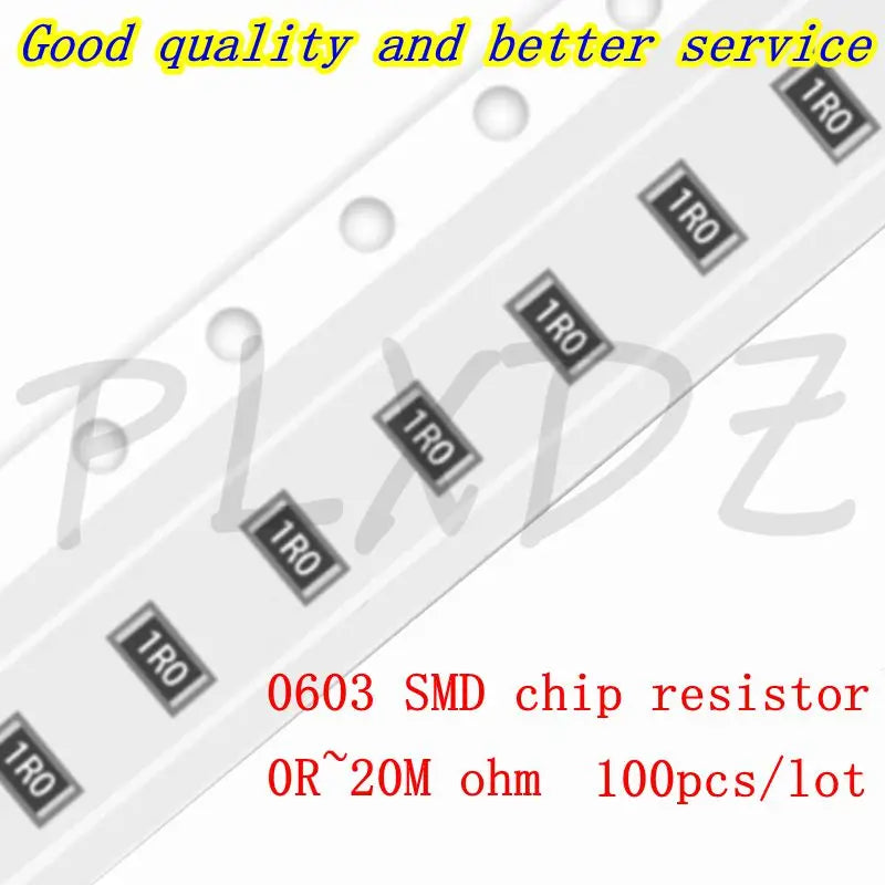 100pcs 0603 1% SMD Resistor 0R~20M 1/10W 1R  1.1K 1.2K 1.8K 2.1K 6.8K 10K 20K 110K 390K 470K 560K 750K 910K 1M 3.3M 10M 20M ohm