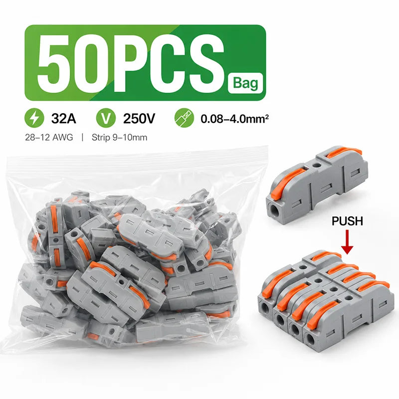 PCT-221 Lever Wire Connector 25 34 50 100PCS Inline Splicing Terminal Block Compact Cable Splitter Kit for LED Electrical Wiring