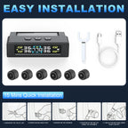 TPMS Solar/USB Charging Digital LCD Display Universal Smart Car TPMS Tyre Pressure Monitoring System 4 Or 6 Sensors Auto Security Alarm Smart Temperature Tire Air Pressure Gauge