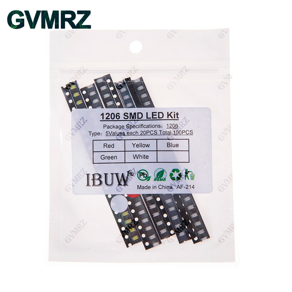 100pcs 5colors Each 20pcs 5730 5050 3528 1210 1206 0805 0603 0402 SMD LED Diode Kit Red Green Blue White Yellow