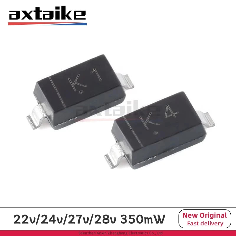 100PCS MMSZ5251B K1 22V MMSZ5252B K2 24V MMSZ5254B K4 27V MMSZ5255B K5 28V T1G 350mW SOD-123 SMD Zener Diode