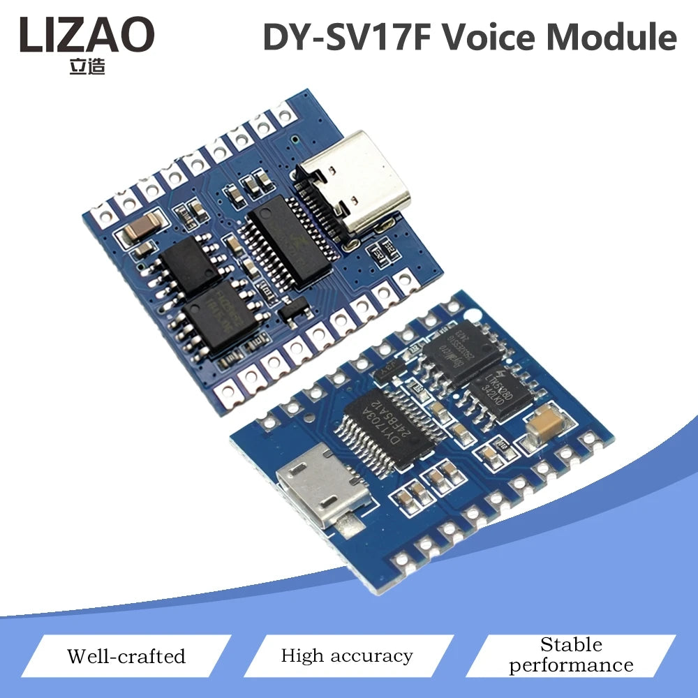 DY-SV17F Voice Playback Module Micro USB / Type-C Interface MP3 Audio Player Board UART Trigger Sound Module For Arduino