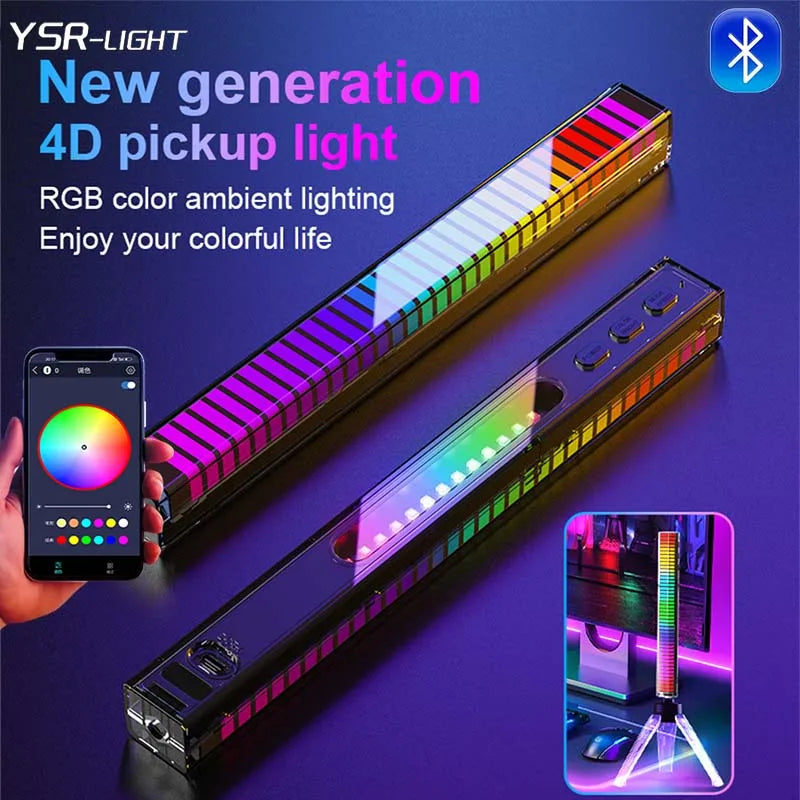 4D Upgrade Atmosphere RGBIC PickUp LED Bar Recharge 4-Side Shine Music Rhythm BLE App Control for PC Gaming Desktop Car Decor