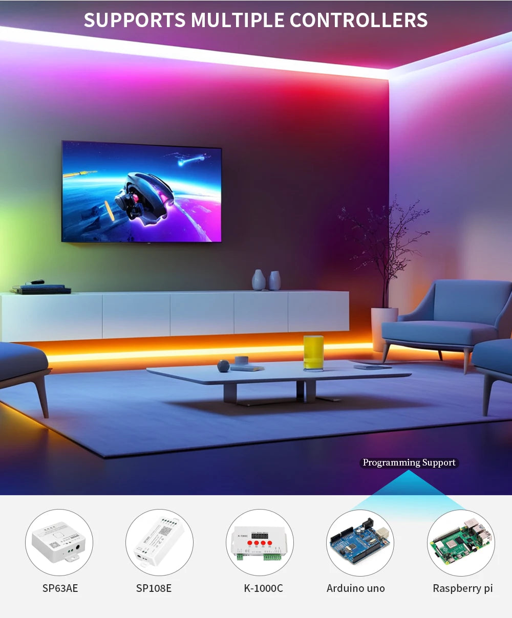 WS2811 DC5V  Addressable COB LED Light Strip WS2812B 720Leds/m High Density Flexible Dream Color FCOB 10mm COB Lights Tape