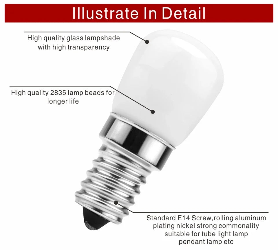 2pcs/lot 3W E14 LED Fridge Light Bulb Refrigerator Corn bulb AC 220V LED Lamp White/Warm white SMD2835 Replace Halogen Light