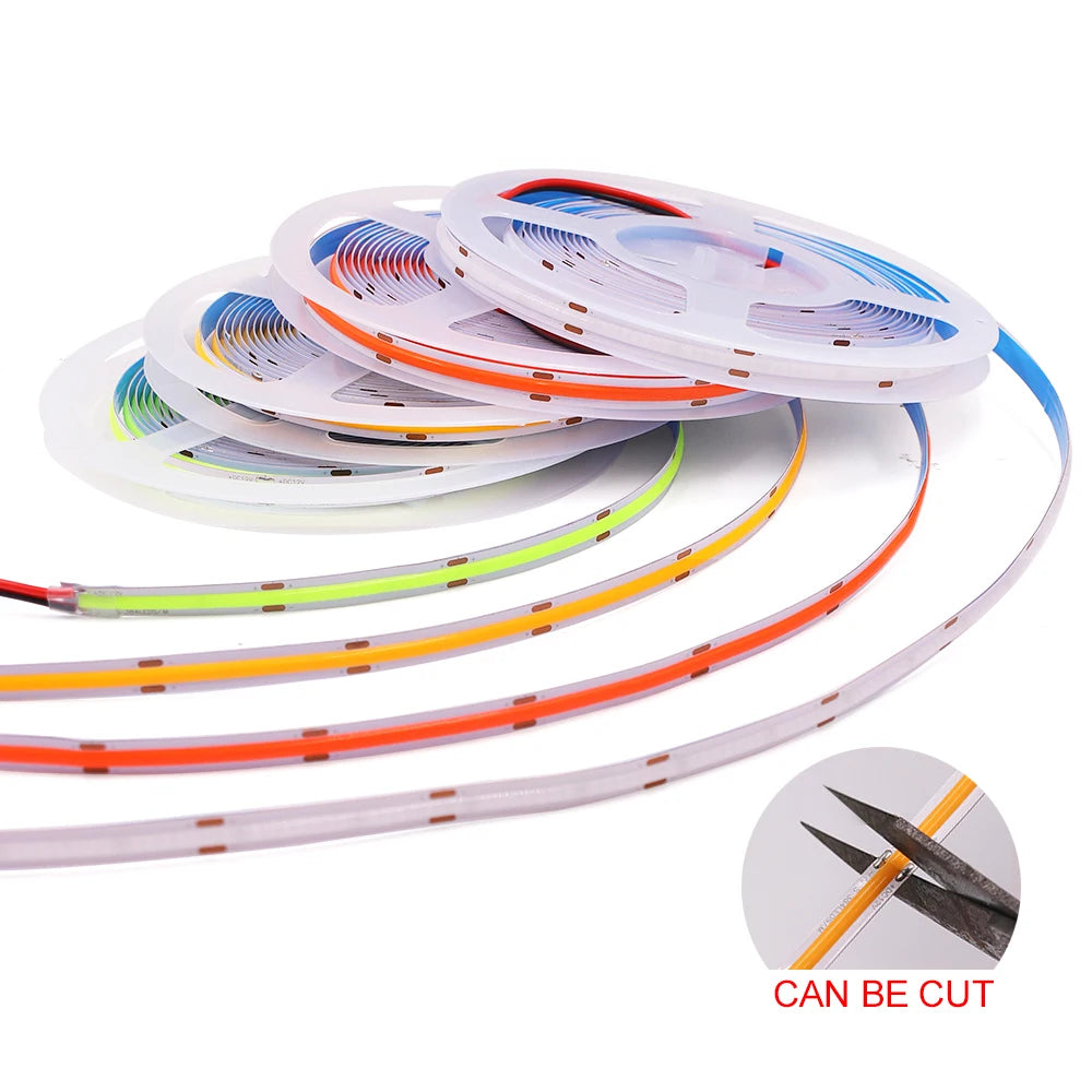 DC 12V 24V COB Strip 320Leds/M High Density RA90 White Pink Yellow Ice Blue Red Green Flexible Ribbon Rope LED Light