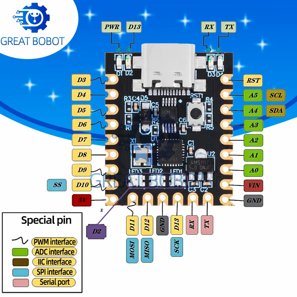 For arduino nano mini ultra small typec development board atmega328p chip ch340 serial port