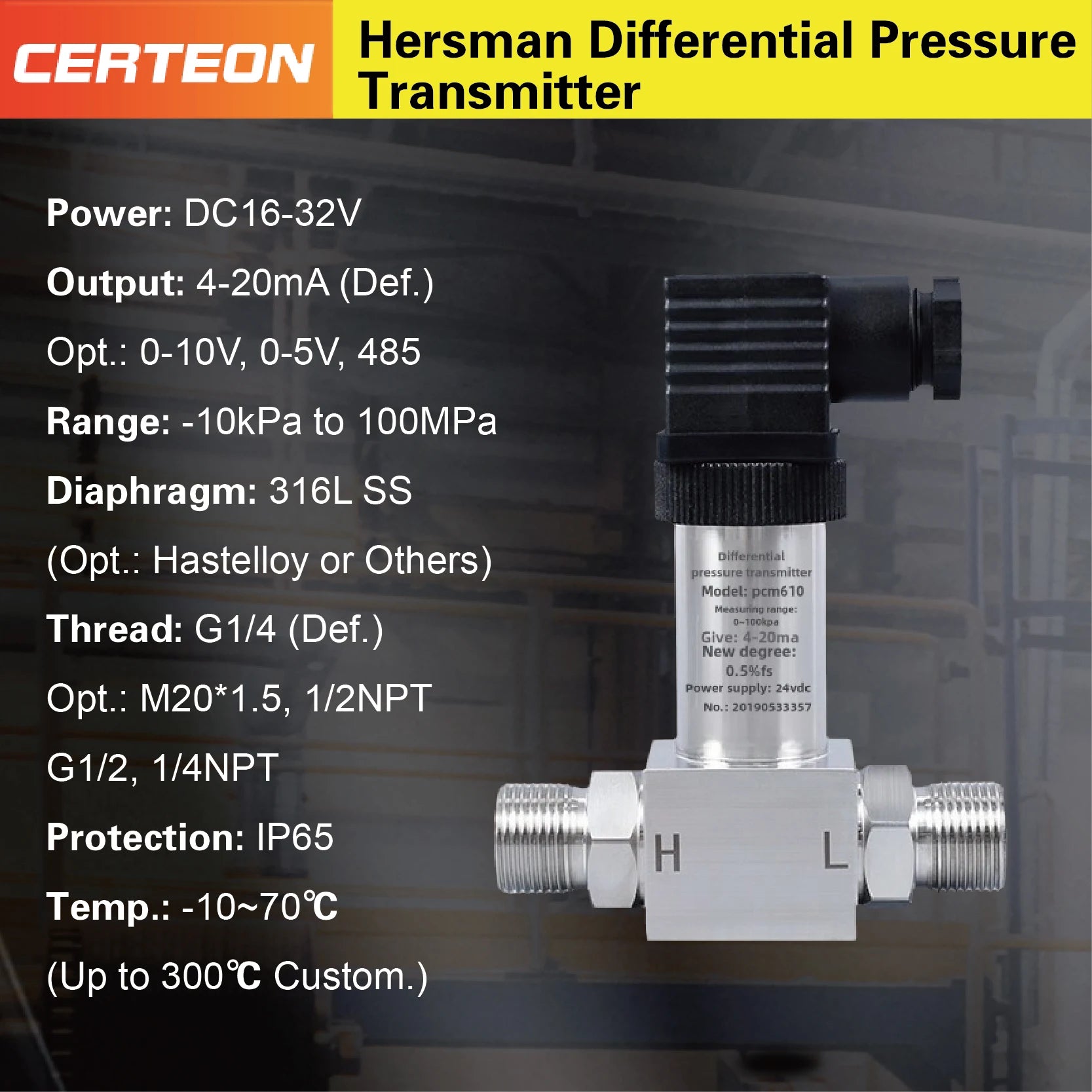 Differential Pressure Transmitter Smart DP Pressure Sensor Industrial Process DP Transducer Digital Pressure Transmitter