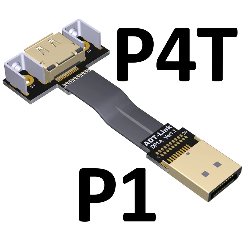 DisplayPort Ribbon Extension Cable Male-Female Flat EMI shielding FPC Cable DP 90 degree Angle Connector With mounting bracket