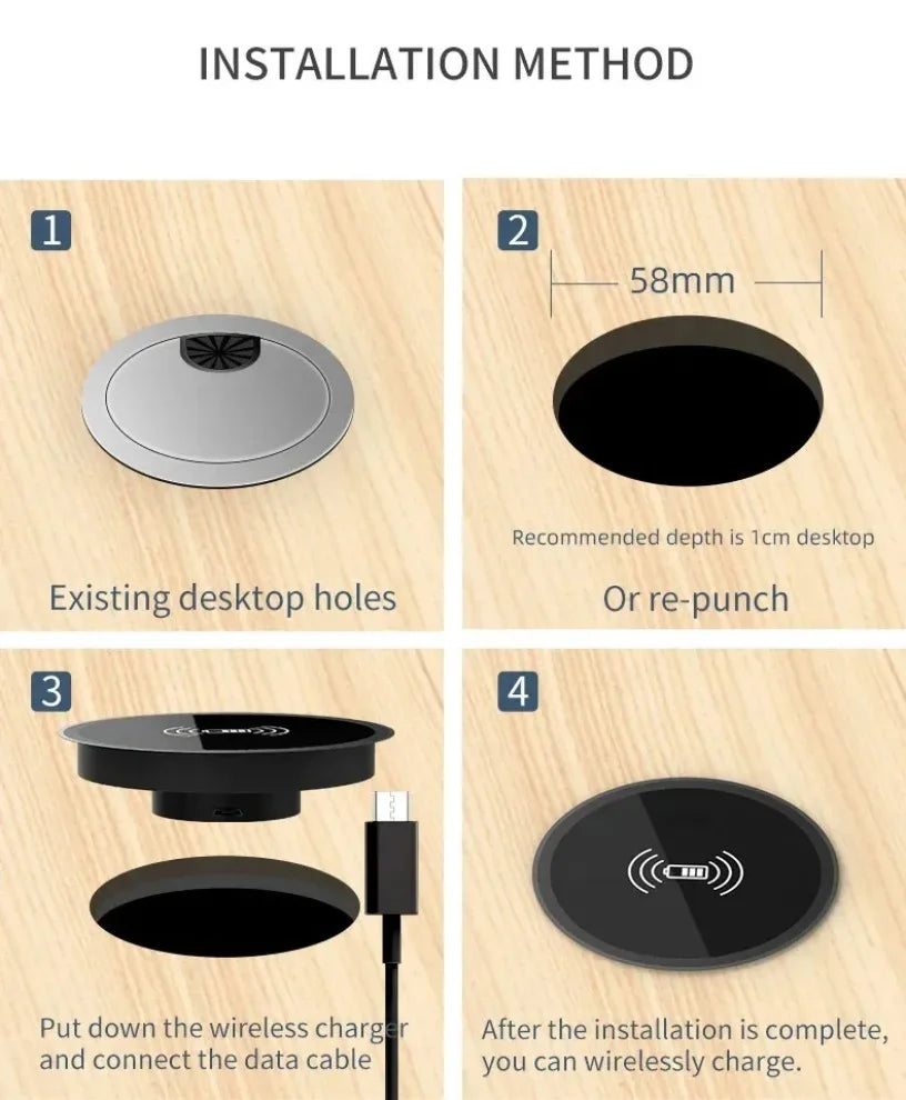 Embedded 15W Wireless Charger Fast Inductive Charging Base Desktop For iPhone 16 15 14 13 12 Samsung S24 S23 Huawei Xiaomi Phone