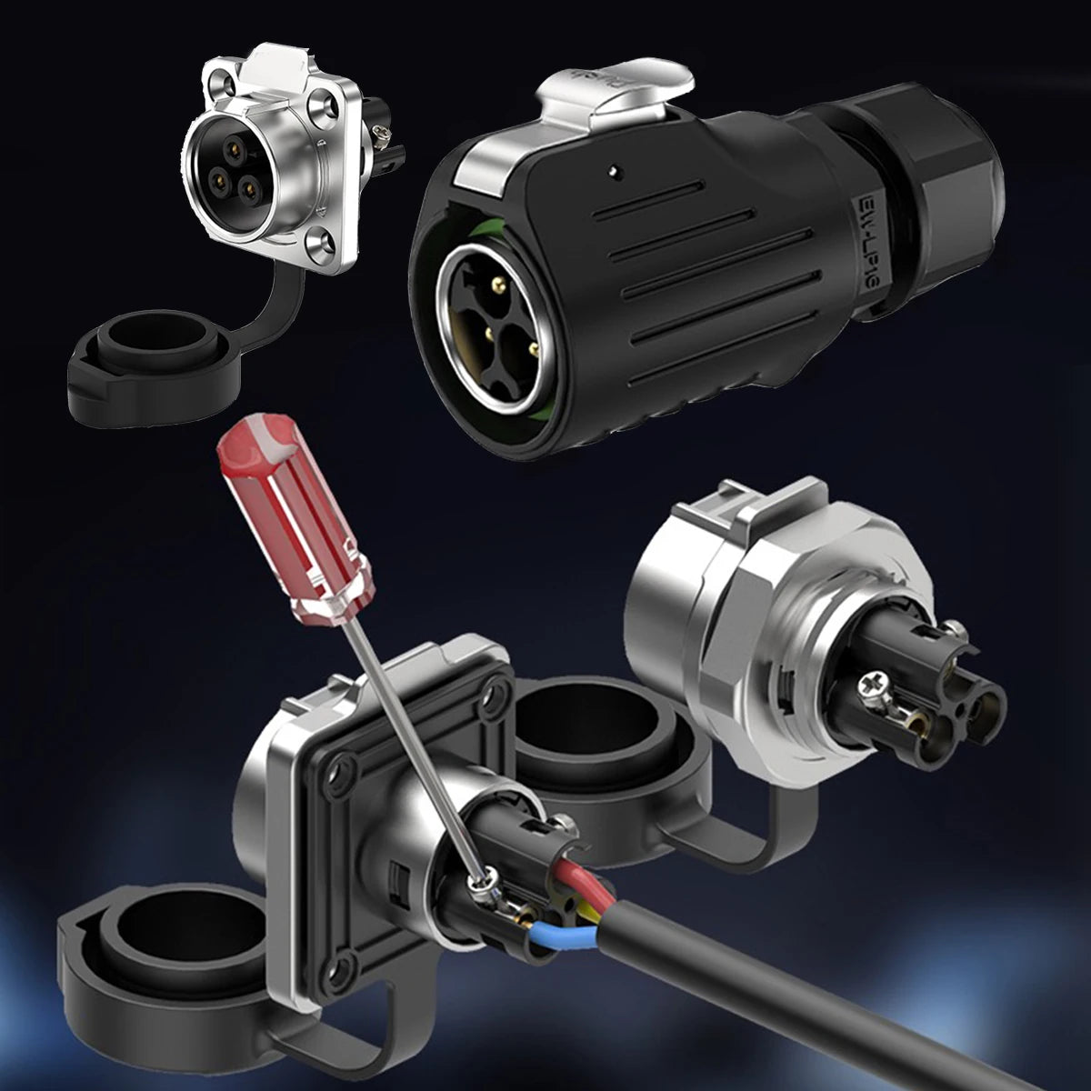 EW-LP16 IP68 Waterproof 20A 600V AC 2Pin 3Pin Crimping Quick Connection Power Aviation Connector Male Plug Female Socket Panel