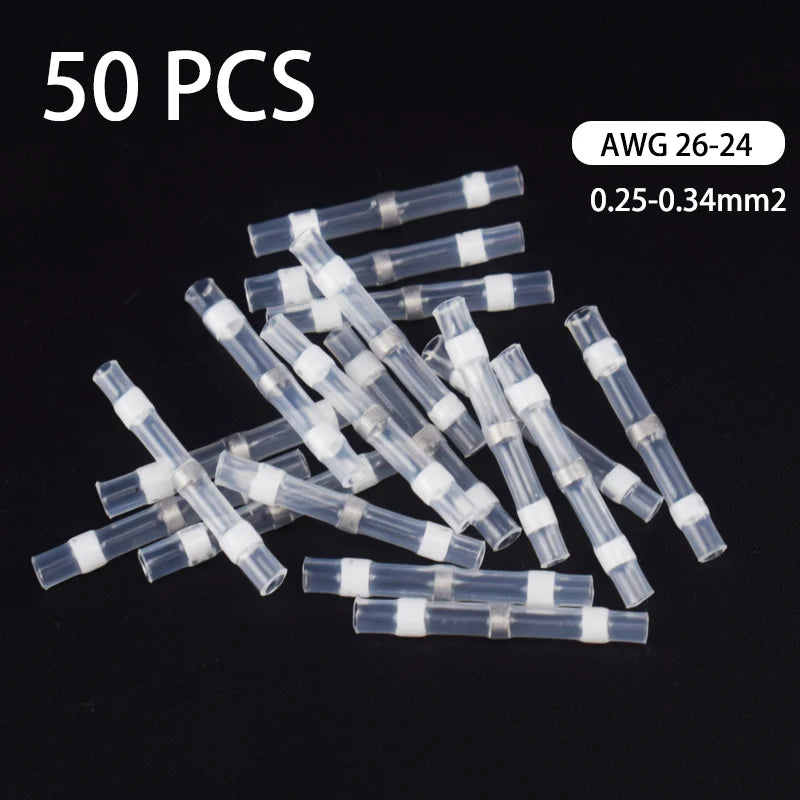 50/100/200Pcs Waterproof Solder Seal Heat Connector Shrink Butt Connectors Lug Terminals Electrical Wire Car Insulated Terminal