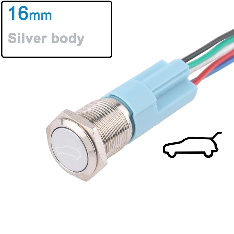 1pc 16mm/19mm Metal push button Switches for car trunk Momentary/latching 12V base 1NO 1NC with sockets