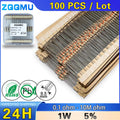 100Pcs 1W Carbon Film Resistor 5% 1R ~ 10M 10R 100R 220R 330R 470R 1K 2.2K 3.3K 4.7K 10K 22K 47K 100K 1M 10 100 220 330 470 ohm