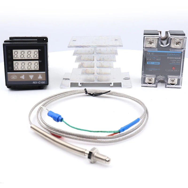REX C100 Digital PID Temperature Controller REX-C100 Thermostat 0-400℃ K Type Input 40DA SSR Relay 0-40A Heatsink VaneAims