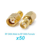 50pcs Gold Plated Brass SMA Male Female Straight Adapter RP-SMA to PRSMA RF Coaxial Connector for WiFi Antenna Wholesale