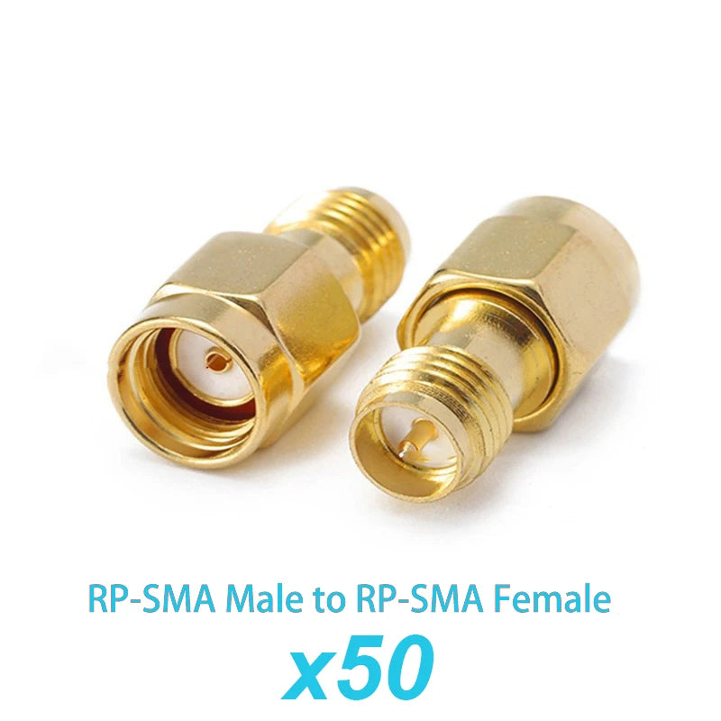 50pcs Gold Plated Brass SMA Male Female Straight Adapter RP-SMA to PRSMA RF Coaxial Connector for WiFi Antenna Wholesale