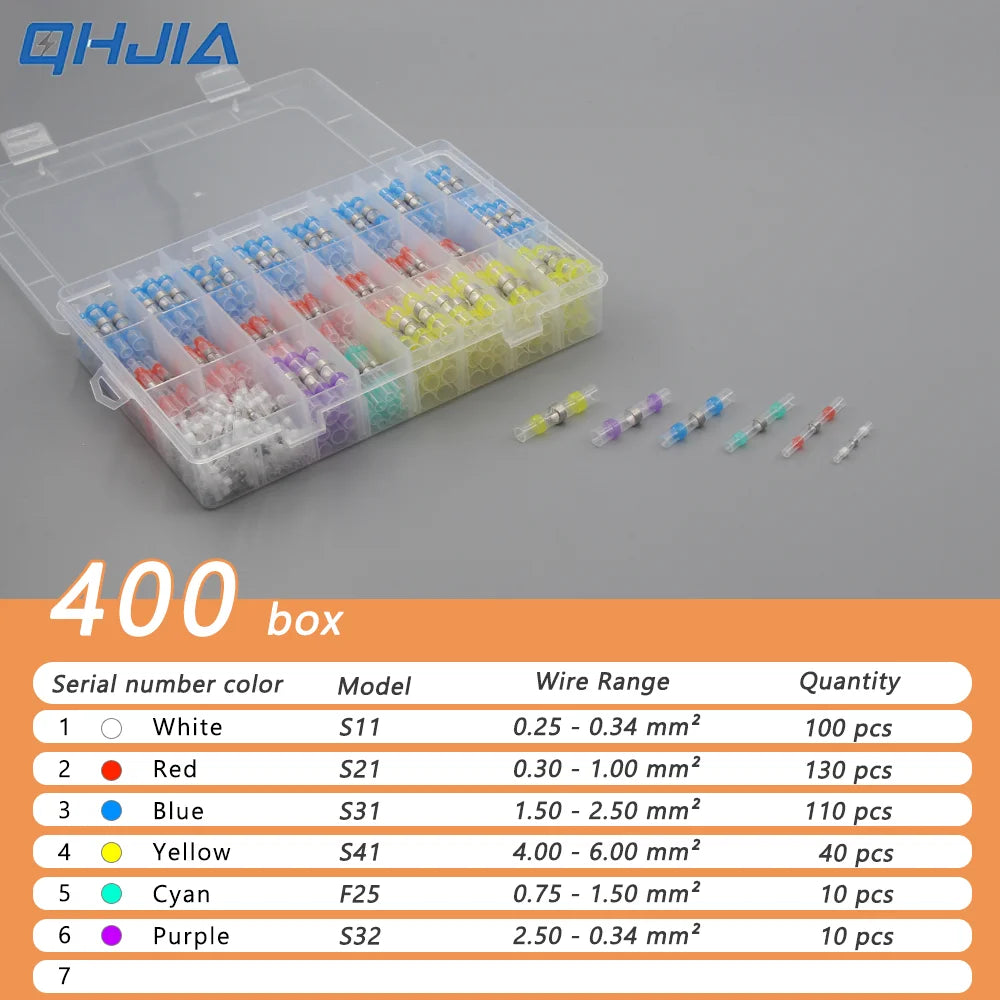 50-500Pcs Waterproof Heat Shrink Tube Solder Insulated Butt Splice Connectors Set for Electrical Wire Terminals - Electric Splic