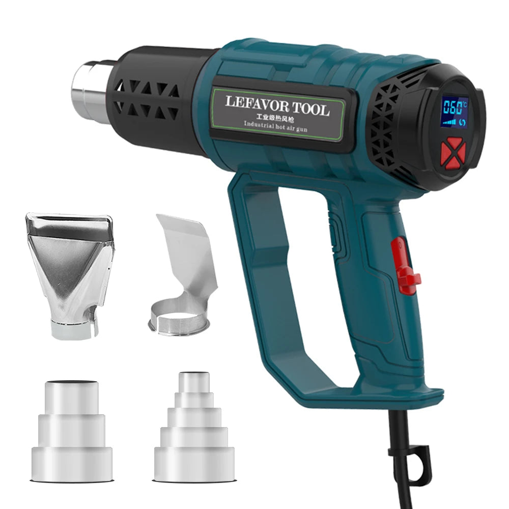 LEFAVOR 2000W Electric Hot Air Gun 220V Industrial Dual Wind Speed Temperature Controlled Building Hair Dryer Heat Gun Nozzle