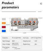 10Pcs PT 2.5-QUATTRO 4-Wire Terminal Block 2.5mm² DIN Rail Spring Clamp Electrical Compact Connections