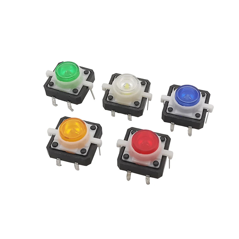 Tactile Push Button Switches 12x12x7.3mm 4 Pin Illuminated Tact Switch LED Light Button Reset Momentary Switches 12*12*7.3mm