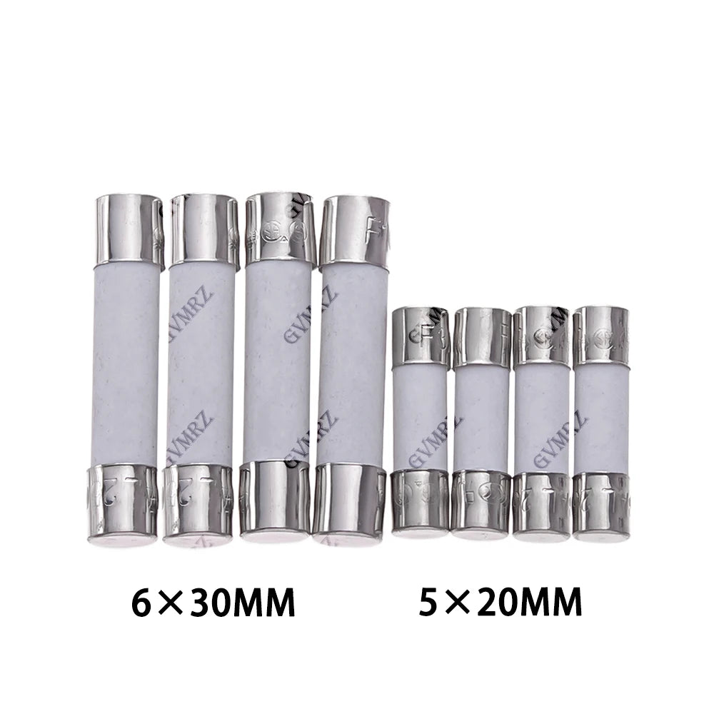 10PCS 0.1A 0.25A 6X30MM 5X20MM Fast Blow Ceramic Fuse 5*20mm 250V 2A 2.5A 3A 3.15A 0.1A-25A Slow Break The Fuse Tube 0.5A 6*30mm