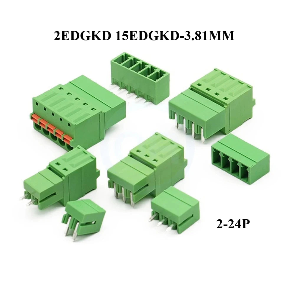 5Sets 3.81MM 2EDGKD + 2EDGVC/2EDGRC 15EDGKD + VC RC Plug-In PCB Spring Press with Straight Right Angle Pin Header Complete 2-24P