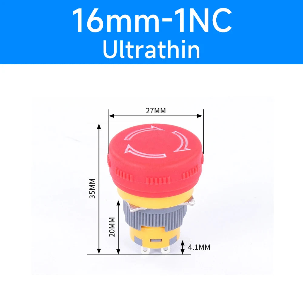 16mm 22mm Ultra Thin Plastic emergency stop button mushroom emergency switch self-locking stop charging pile power outage on off