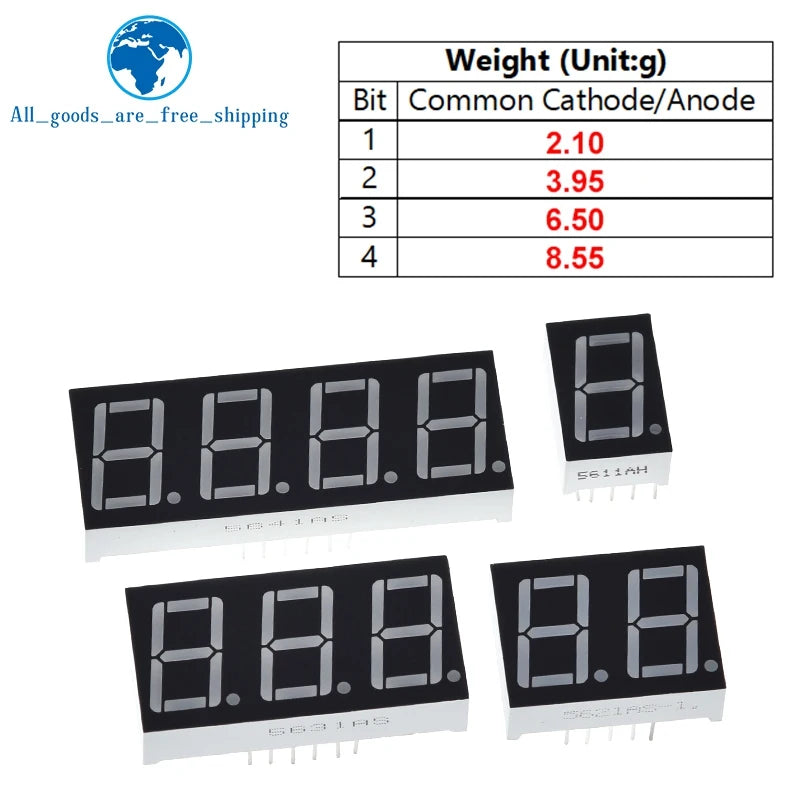 1/5/10PCS 0.56 inch LED display 7 Segment 1 Bit/2 Bit/3 Bit/4 Bit Digit Tube Red Common Cathode / Anode Digital For Arduino