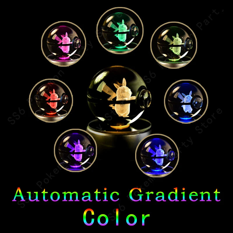 Pokemon Crystal Ball 3D Mewtwo Pikachu Gengar Pokeball 3D Night Light Lamp Glass Statue Pokemon Crystal Ball Birthday Gift