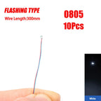 10Pcs/bag 0805 FLASHING SMD Lamp Wired Micro Litz Led Pre-Soldered Chip Wired 30cm 3V Railway DIY Model Toy Light Wires