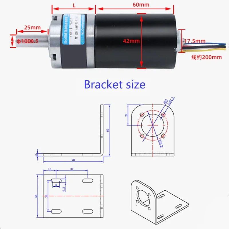 12V 24V 42MM 4260 155KG Planetary Gear BLDC Brushless DC Reduction Motor Large Torque Low Speed Long Life Low Noise 7-1351rpm