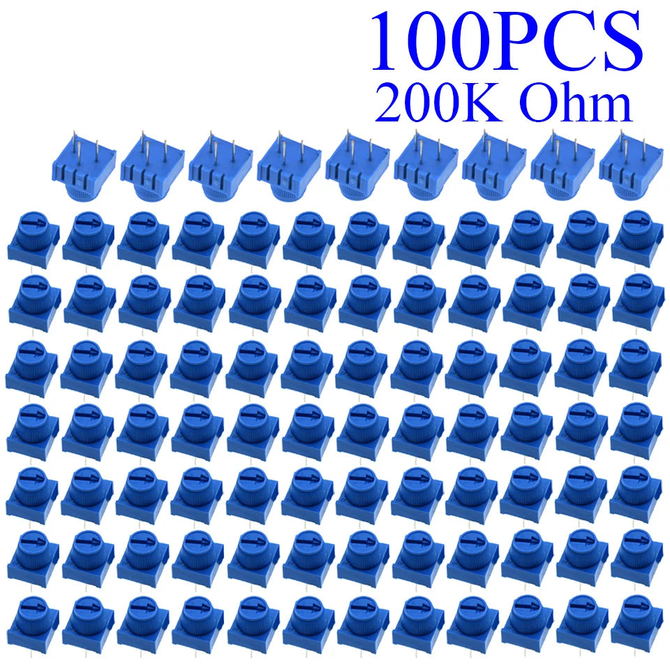 5-100pcs 3386P-1-103 1k 2k 5k 10k 20k  0.5W, 1/2W PC Pins Through Hole Trimmer Potentiometer Cermet 1 Turn Top Adjustment