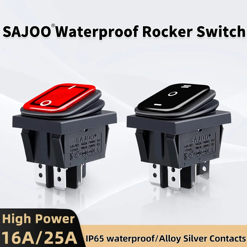 SAJOO Waterproof Rocker Switch KCD4 4Pin/6Pin DPDT With LED Lights Vehicle Boat Power Switch ON OFF 12V 24V 220V Size 22*30mm
