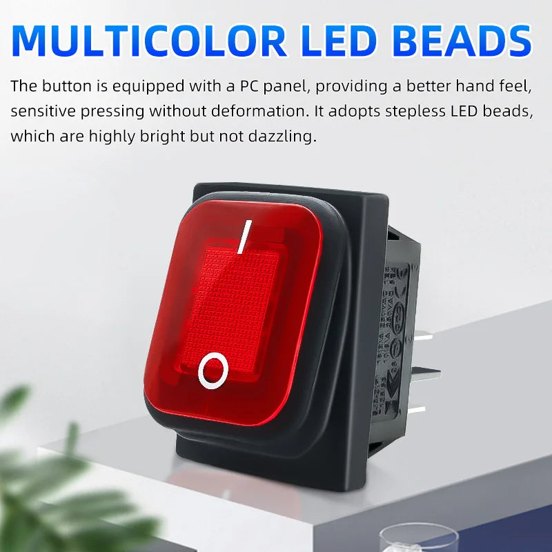 SAJOO Waterproof Rocker Switch KCD4 4Pin/6Pin DPDT With LED Lights Vehicle Boat Power Switch ON OFF 12V 24V 220V Size 22*30mm