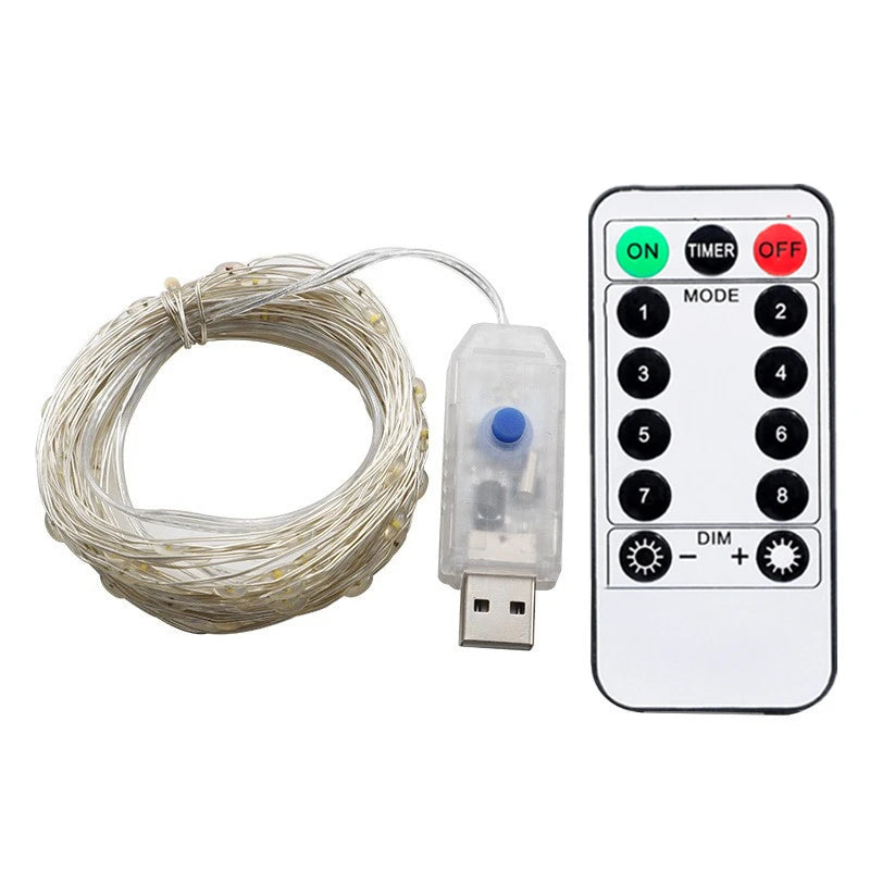 20m 10m Remote Control 8 Function LED Fairy Lights USB String Lights Christmas Garland New Year Wedding Party Garden Decoration