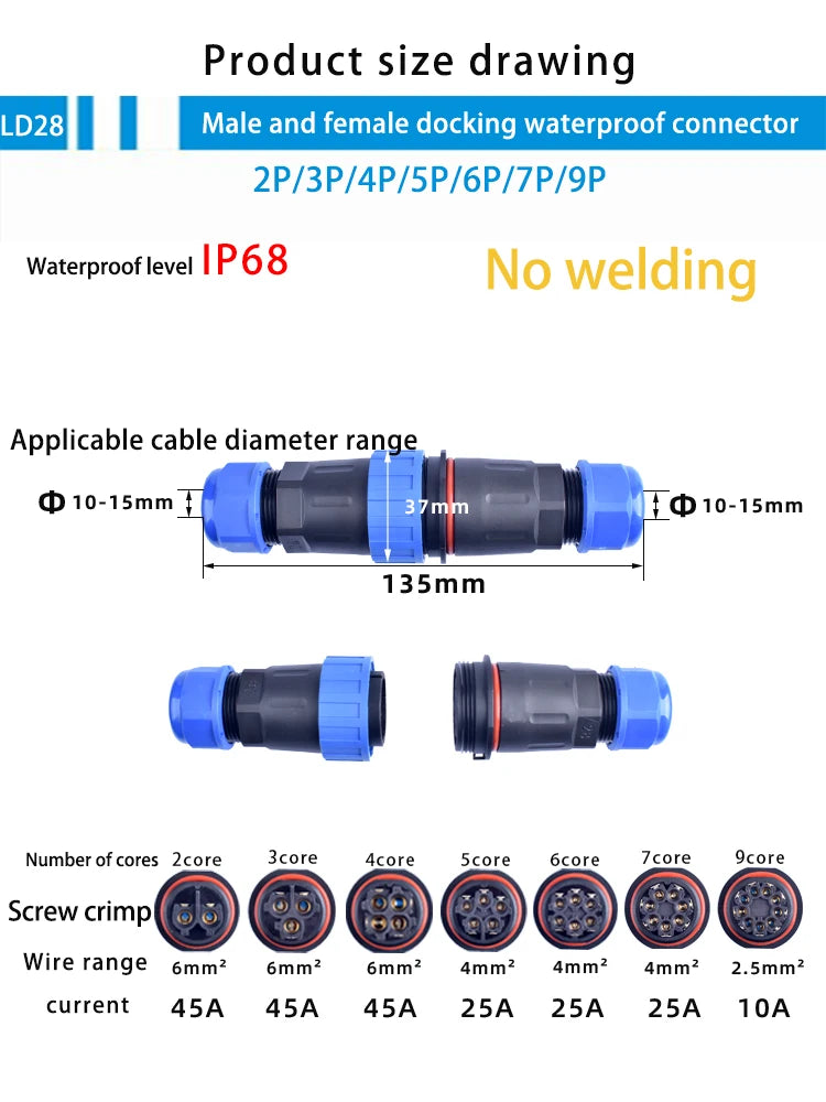 IP68 Waterproof Connector LD Series Male Plug & Female Socket 2-7 Pin & 9 Pin Panel Mount Aviation Wire Electrical Cable Connect