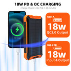 36000mAh Solar Power Bank 18W Wireless Charge With 4 Charging Heads LED Lamp Flashlight for Outdoor Battery Portable