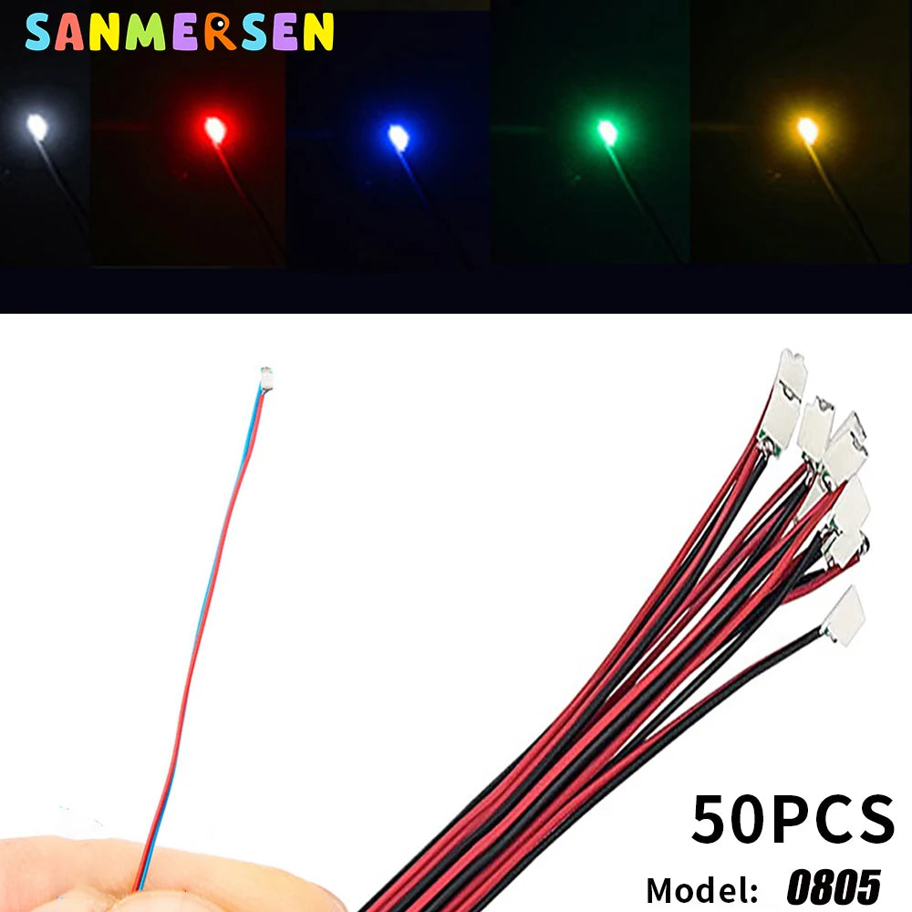 50pcs 0805 FLASHING LED SMD Lamp Wired Micro Litz Led Pre-Soldered Chip Wired 3V Railway Model Toy Light DIY Leads Wires 30cm
