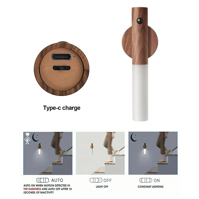 Human Body Sensor Night Light Punch Free Magnetic Rechargeable Wall Lamp Soft Light for Closet Hallway Bedside Multi Scene Use