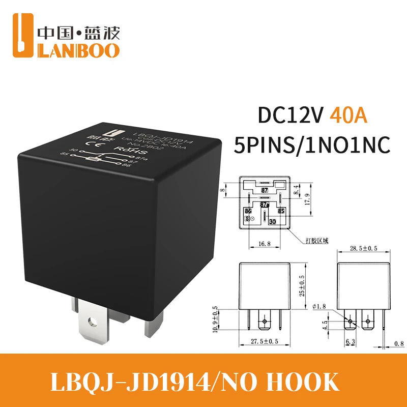 LANBOO 40A High Power Automotive Relay Car Control Relay for 12V/24V Vehicles for Automotive Use