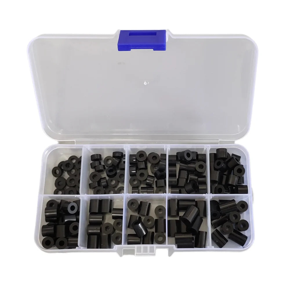 140pcs/box M3 Nylon Spacer Kit Black White ABS Plastic Non-Threaded Hollow Standoff Assortment OD7mm ID3.2mm Washer Set